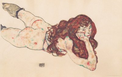 Female Nude Lying on Stomach by Egon Schiele